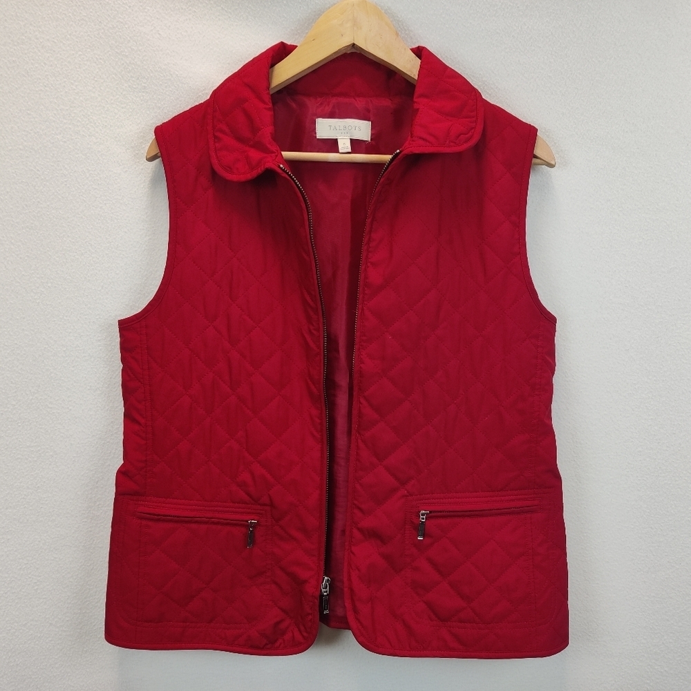 Talbots Red Lightweight Quilted Zip Front Red Vest - Picture 4 of 8